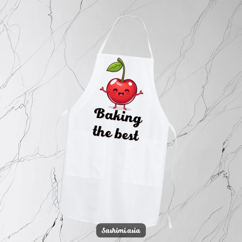 Funny Dancing Cherry Apron: Plump red cherry dancing with stem arms, perfect for humorous kitchen tasks and protecting clothes.