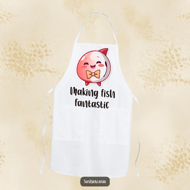 Funny Red Tuna Apron: A smiling, dapper tuna wearing a bow tie, perfect for humorous kitchen adventures.