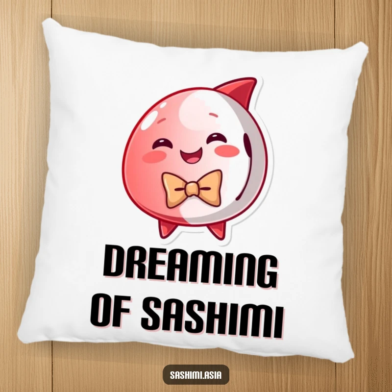 Funny Red Tuna Pillow: Soft cushion featuring a smiling, dapper tuna in a tiny bow tie, adding humor to decor.