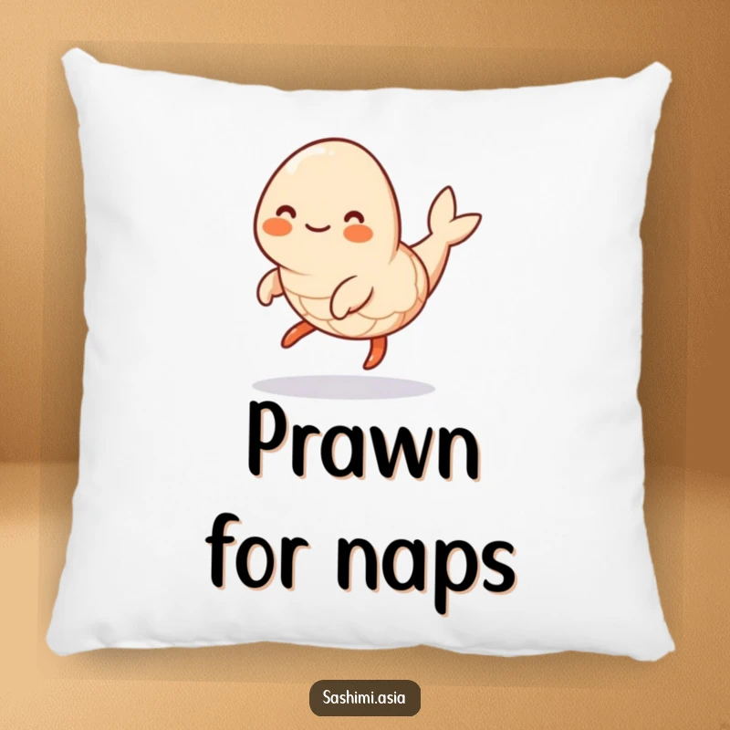 Funny Hopping Shrimp Pillow: Soft cushion featuring a smiling, plump shrimp doing a playful hop, perfect for humorous comfort.