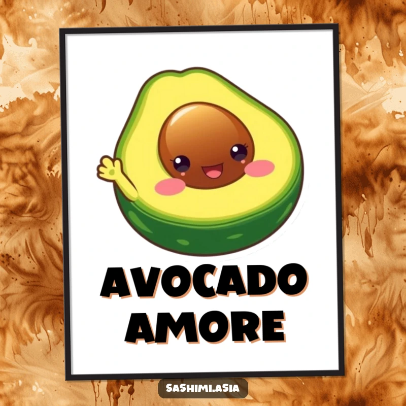 Funny Chubby Avocado Digital Art Print: Happy avocado waving, ready to add instant humor and cheer to any space.