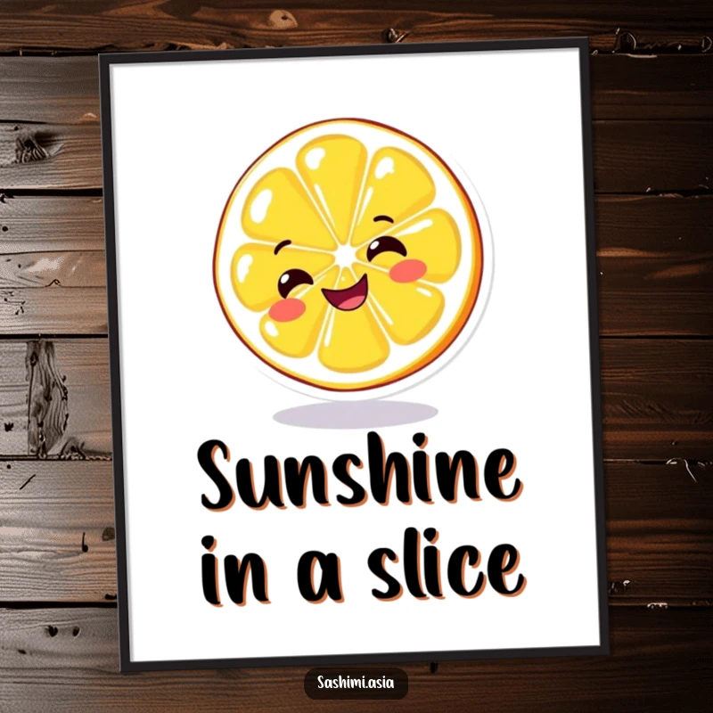 Funny Spinning Lemon Digital Art Print: Grinning lemon slice spinning, ready to add instant cheerful humor to any space.