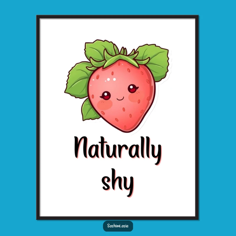 Funny Strawberry Digital Art: Shy Berry Peekaboo Print Gift