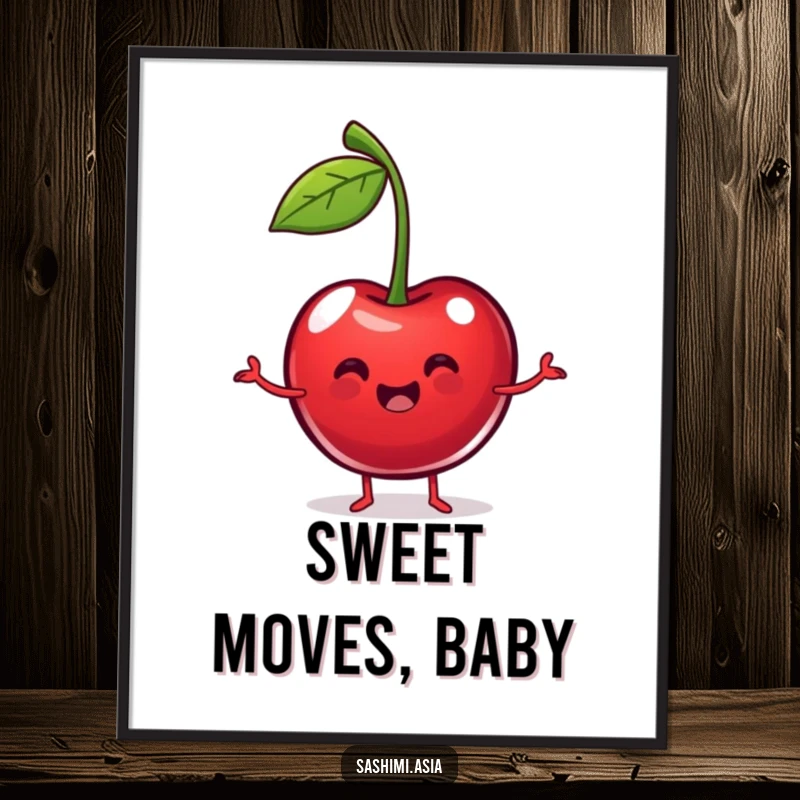 Funny Dancing Cherry Digital Art Print: Plump cherry dancing, ready to add instant fruity humor and joy to any space.