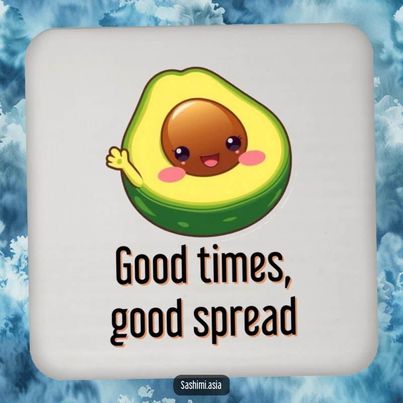 Funny Chubby Avocado Coasters: Happy avocado half waving, perfect for protecting surfaces with humorous charm.