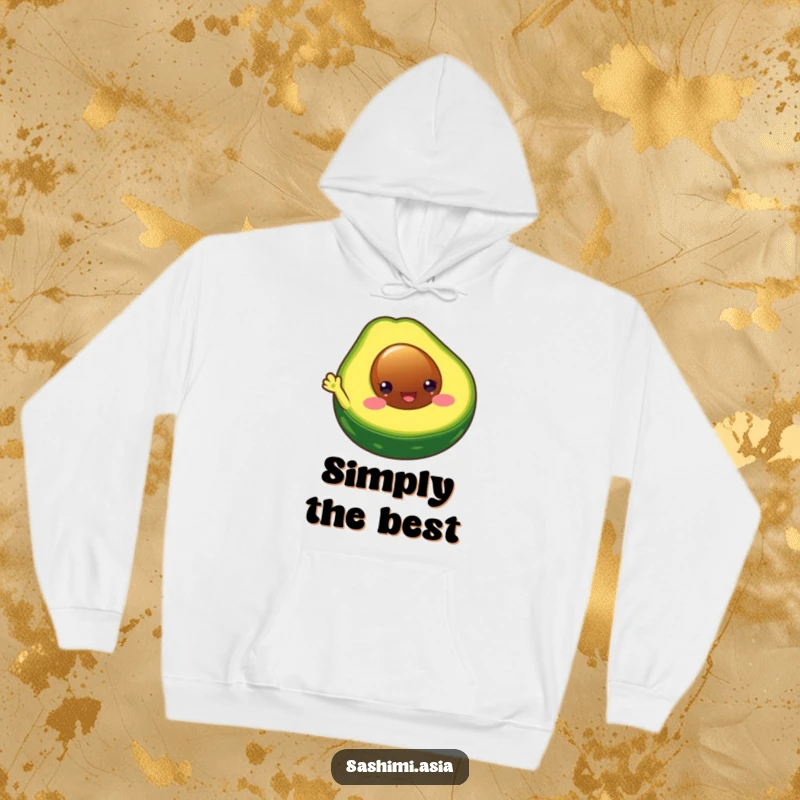 Funny Chubby Avocado Hoodie: Cozy sweatshirt featuring a happy, chubby avocado waving a stubby limb, perfect for warmth and humor.