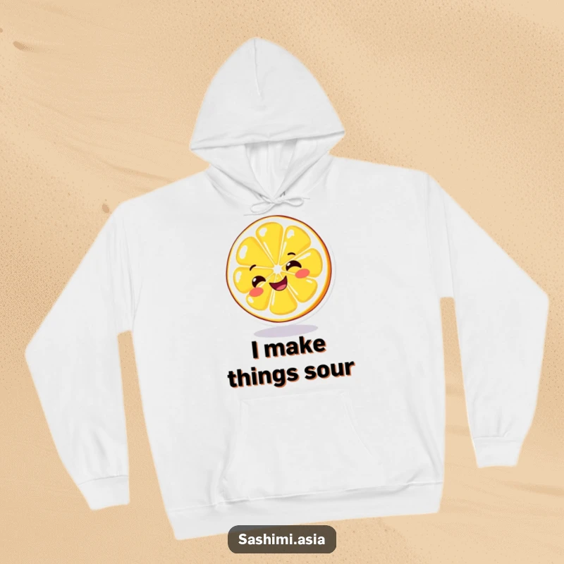 Funny Spinning Lemon Hoodie: Cozy sweatshirt featuring a grinning, bright yellow lemon slice spinning on its edge, perfect for warmth and humor.