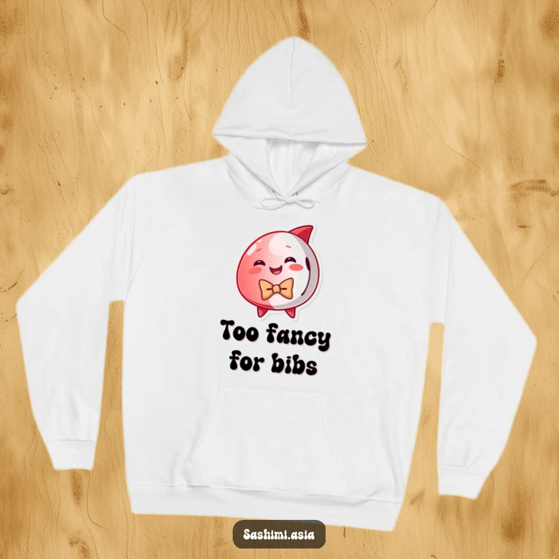 Funny Red Tuna Hoodie: Cozy sweatshirt featuring a smiling, dapper tuna in a tiny bow tie, perfect for chilly days.