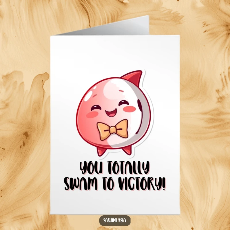 Funny Free Printable Tuna Congratulations Card: A dapper tuna in a bow tie celebrates your big win.